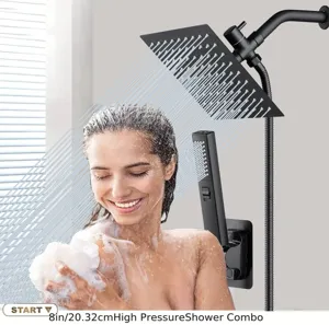 Matte black stainless steel high pressure shower head and handheld wand combo set