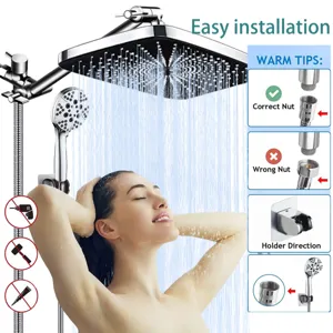 Close-up of easy installation high-pressure rainfall shower head set with handheld sprayer