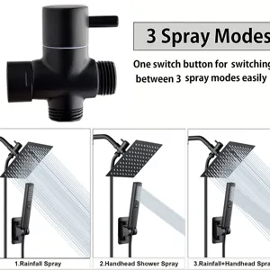 Detailed view of black stainless steel shower diverter valve with 3 spray modes