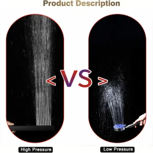 Comparison between high pressure and low pressure water flow of the stainless steel shower head.