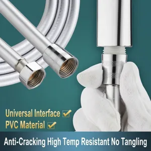 Flexible silver PVC shower hose with universal interface for bathroom sprinklers