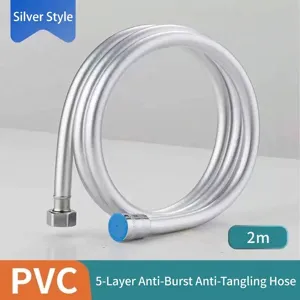 2m silver PVC shower hose with explosion-proof and anti-tangle design