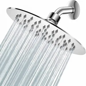 Polished stainless steel round rain shower head with high pressure water spray effect