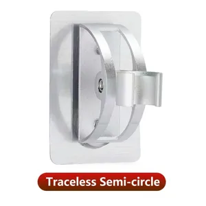 Drill-free shower head holder with adhesive base and semi-circular bracket