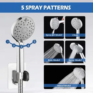 Multifunctional adjustable handheld shower head with 5 spray patterns chrome finish