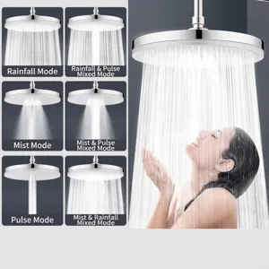 High Pressure Shower Head 6 Spray Modes Rainfall Bathroom Overhead Spray ABS Electroplated Universal Showerhead Replacement