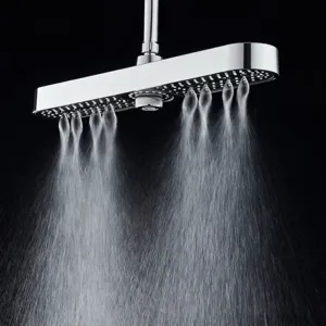 Large rectangular pressurized top spray shower head with sleek chrome finish for bathroom