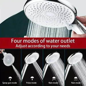 Detail view showing four water outlet modes of the stainless steel showerhead