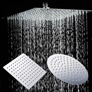 Stainless Steel Rainfall Shower Head Pressurized High Flow Water Saving Top Spray Bathroom Showerhead Round Square Bathroom Fixture