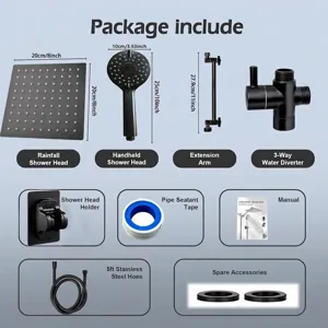 Comprehensive black stainless steel shower head set with rainfall and handheld heads