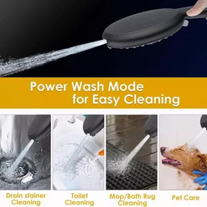Black handheld shower head with high pressure power wash mode for cleaning and pet care.