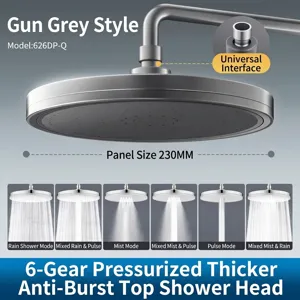 Professional gunmetal grey 230mm rainfall shower head with 6 adjustable spray modes