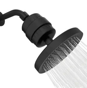 Matte black high pressure shower head with multi-stage water filter for chlorine removal