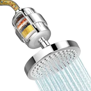 6-inch high pressure rainfall shower head with integrated 15-stage water filter combo set