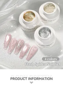 Gros plan du gel à ongles araignée Born Pretty montrant des textures et du nail art.