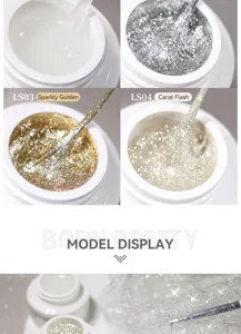 Gros plan sur les textures de gel araignée pailleté or et argent de BORN PRETTY