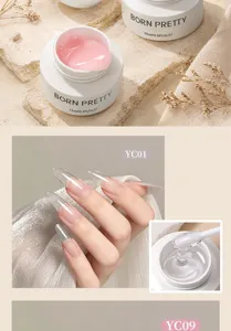Détail de la texture du gel d'extension BORN PRETTY et application sur faux ongles.
