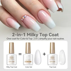 Explication visuelle du vernis à ongles milky top coat 2-en-1 pour un fini pro