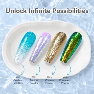 Détail montrant quatre effets de nail art avec des textures de gel de finition