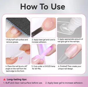 Tutoriel visuel étape par étape sur l'utilisation du gel colle à ongles 3-en-1 durable