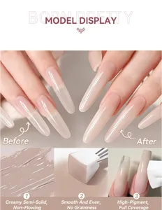 BORN PRETTY high-pigment semi-solid nail gel: before and after effect comparison.