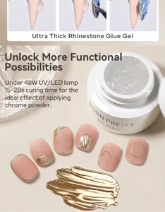 Gedetailleerd overzicht van Born Pretty strass nagellijmgel met metalen nail art-voorbeelden