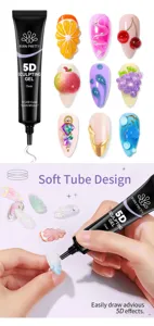 Gel profesional para esculpir uñas 5D en tubo suave para efectos de nail art 3D creativos.