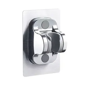 Detailed view of chrome adjustable shower head holder with punch-free adhesive base