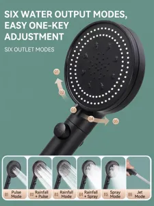 High pressure handheld shower head with 6 adjustable spray modes and one-key switch