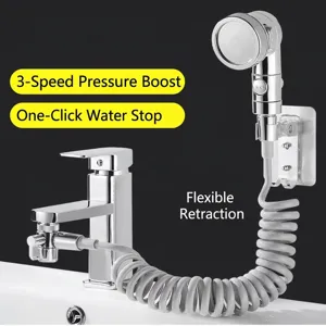 External Faucet Shower Set Extension Sprayer With Diverter Valve Flexible Hose One-Touch Stop 3 Modes For Sink Wash Hair