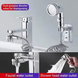 Faucet extension shower set with coiled hose and diverter valve for hair washing
