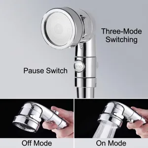 Universal chrome faucet extension shower head set with three-speed spray and stop modes