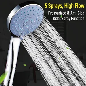 5 Modes High Pressure Handheld Shower Head Set Multi-functional ABS Chrome Bathroom Spray Nozzle For Hotel Home Rain Massage