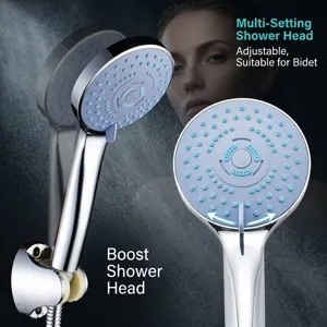 Professional high-pressure 5-mode handheld shower head in chrome and blue finish