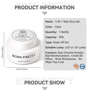 Detailed specification card for Born Pretty 5-in-1 clear nail glue gel bottle info