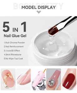 Detailed view of 5-in-1 Nail Glue Gel showing 3D water ripple and chrome effects
