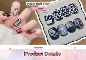 Professional black and white poke nail gel with cow print and marble art textures