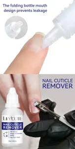 Detaillierte Ansicht von LILY'CUTE Nagelhautentferner-Flüssigkeit mit Anwendung und Werkzeug