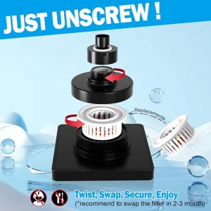 Detailed exploded view showing how to unscrew and replace the internal shower filter