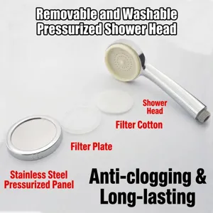High-pressure handheld filtered shower head with stainless steel panel and detachable filter
