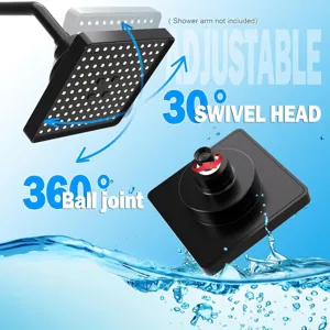 Adjustable 360 degree swivel rainfall shower head showing ball joint detail