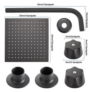 Ensemble de douche encastré noir mat en acier inoxydable avec bras mural de 30 cm et tête.