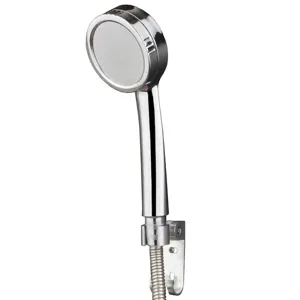 High-pressure handheld shower head with chrome finish, flexible hose, and wall mount bracket
