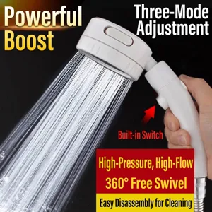High Pressure Handheld Shower Head 3-Mode Adjustable Water Saving Showerhead With One-Key Stop Switch 360 Rotation Bathroom Accessories