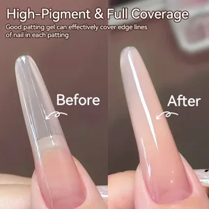 High-pigment nail patting gel showing full coverage effect on long nude pink nails