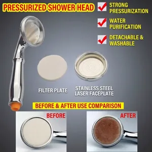 High pressure handheld shower head with built-in filter and stainless steel faceplate