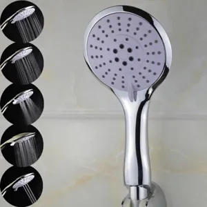 High pressure 5-spray mode handheld shower head with polished chrome finish for bathroom