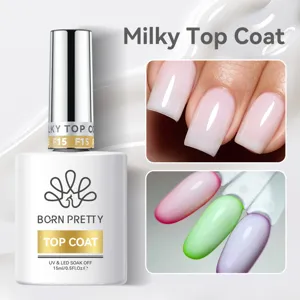 Detailed view of BORN PRETTY 15ml Milky Top Coat gel showing soft semi-opaque finish