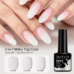 Top coat professionnel vernis gel blanc laiteux 2-en-1 montrant l'opacité des couches