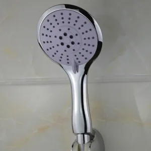 Polished chrome 5-spray setting handheld shower head with anti-clog silicone nozzles